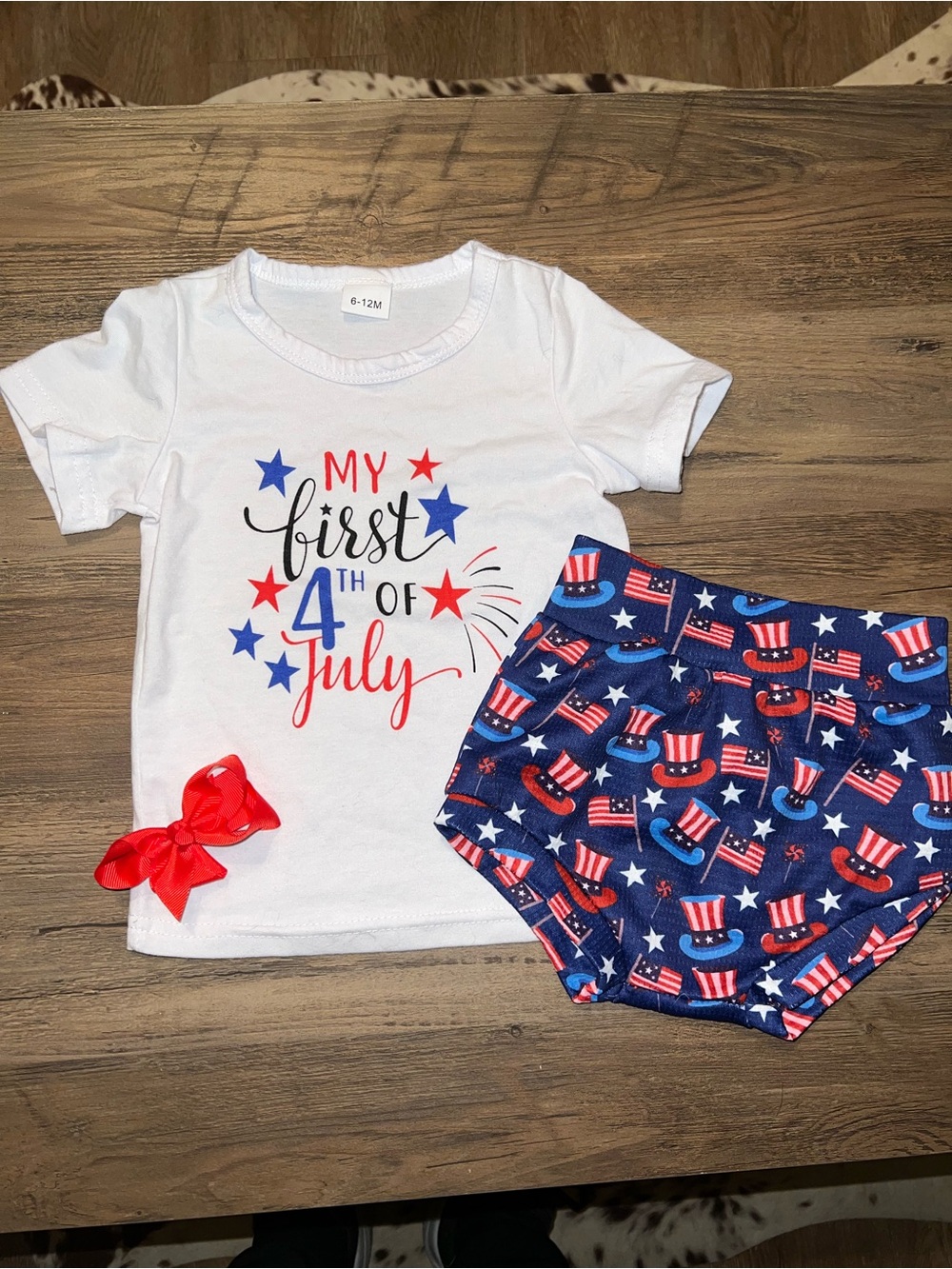First 4th of July Baby Outfit - White Tee & Navy Flag Shorts